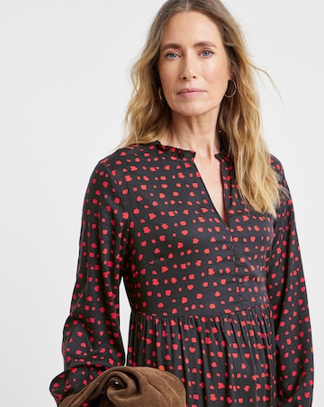 Spot Print Balloon Sleeve Midi Smock Dress