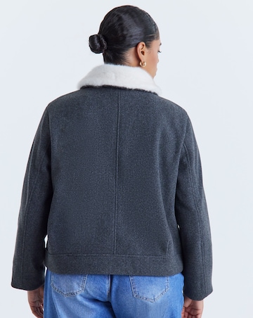 Grey Fur Collar Short Jacket