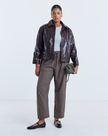 Simply Be Chocolate Check Tie Waist Barrel Trouser