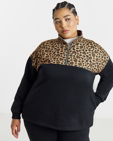 Simply Be Green Leopard Print Half Zip Sweatshirt