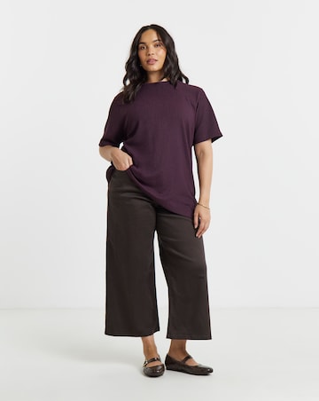 Simply Be Plum Crew Neck Textured Asymmetrical Hem Longline Top