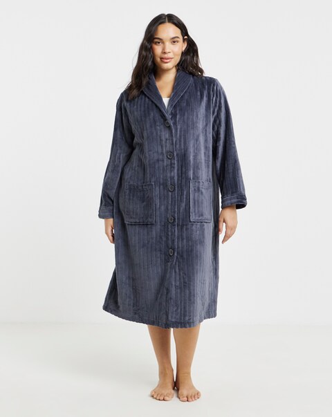Pretty Secrets Button Through Fleece Gown Navy