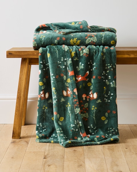 Forest Friends Fleece Throw - Forest Green