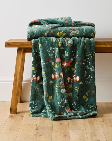 Forest Friends Fleece Throw - Forest Green