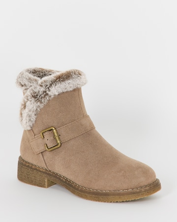 Cushion Walk Faux Fur Cuff Crepe Sole Ankle Boots - Extra Wide Fit (EEE)