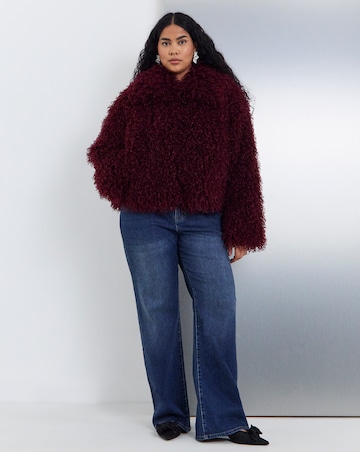 Burgundy Zip Front Short Faux Fur Coat