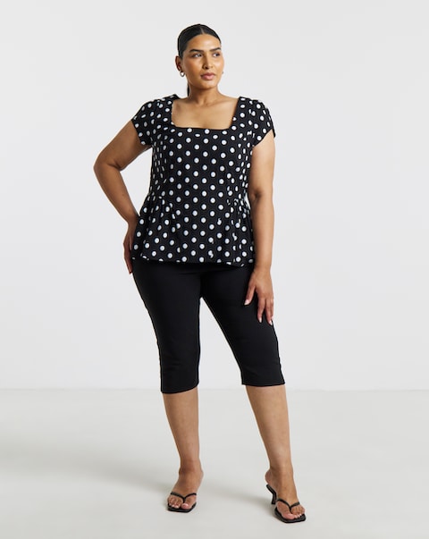 Simply Be Spot Print Peplum Seam Detail Stretch Top