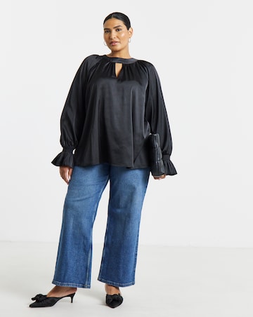 Simply Be Black Satin Keyhole Neck Blouse