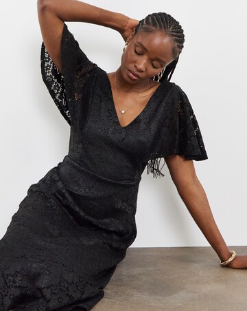 Joanna Hope Black Angel Sleeve Stretch Lace Midi Dress