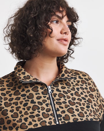 Simply Be Green Leopard Print Half Zip Sweatshirt