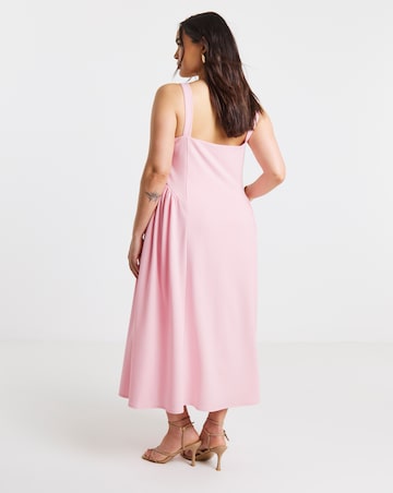 Pink Scuba Crepe Waist Detail Midi Dress