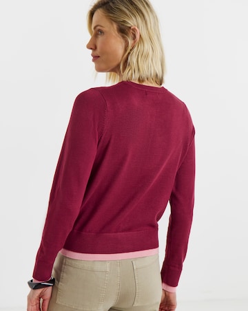 Contrast Detail Crew Neck Cardigan