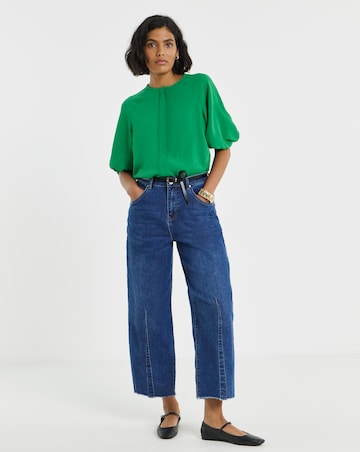 Simply Be Green Bubble Sleeve Cinch Waist Top