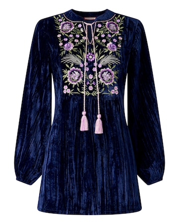 Joe Browns Velvet Tunic Top With Embroidery And Tassel Detail