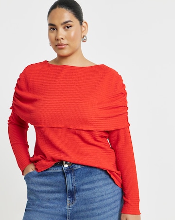 Simply Be Red Textured Slash Neck Double Layer Top