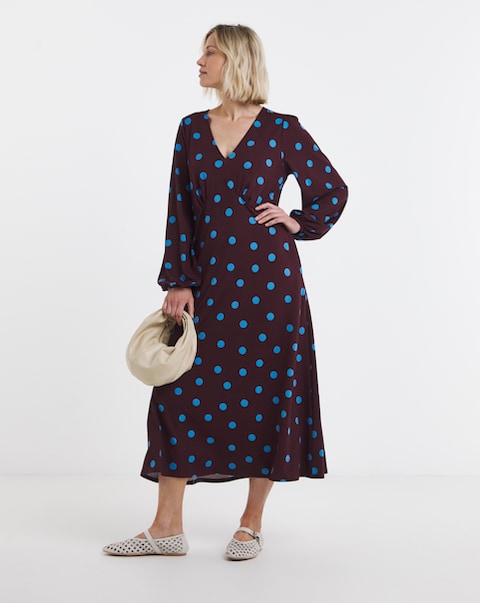 Jersey Spot Print Long Sleeve Tea Dress