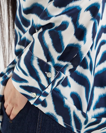 Navy Print Satin Long Sleeve Shirt