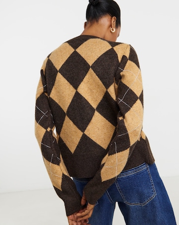 Diamante Argyle Crew Neck Cardigan