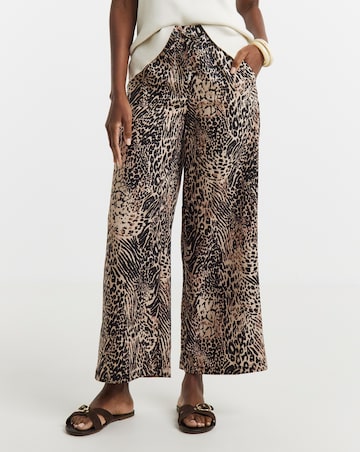 Animal Print Textured Wide Leg Trouser