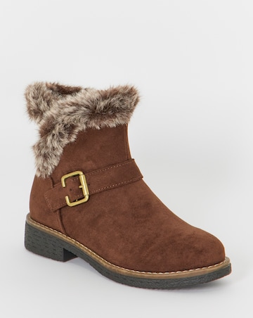 Cushion Walk Faux Fur Cuff Crepe Sole Ankle Boots - Extra Wide Fit (EEE)