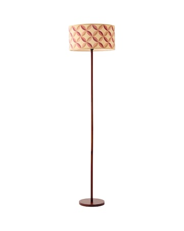 ValueLights Heather Dark Wood Wooden Stem Floor Lamp with Geo Print Bamboo Shade