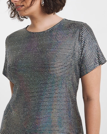 Silver Irredescent Foil Midi Column Dress