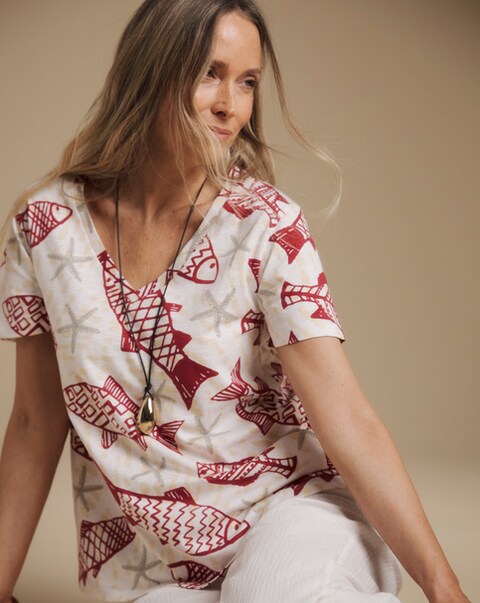Julipa Cotton Printed V-Neck T-Shirt