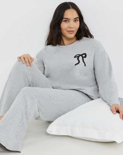 Pretty Secrets Value Plain Marl Bow Pyjama Set
