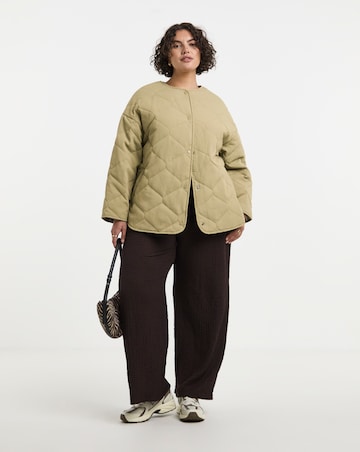 Simply Be Khaki Textured Quilted Round Collar Jacket