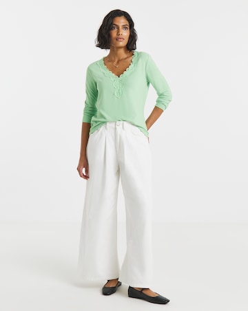 Simply Be Sage Green Cosy Lace V Neck Long Sleeve Top