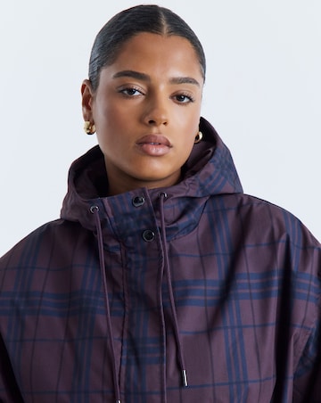 Check Print Hooded Swing Parka Jacket