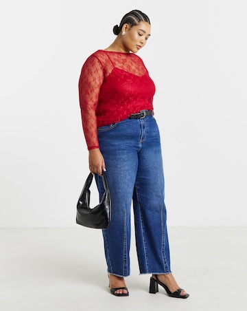 Simply Be Red Lace Long Sleeve Top