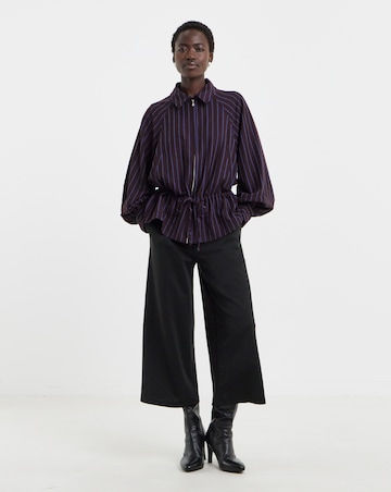 Plum Stripe Collat Detail Full Zip Elasticated Waist Top