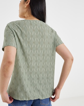 Sage Green Broderie Short Sleeve Bubble Hem Top