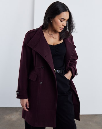 Aubergine Funnel Neck Military Coat