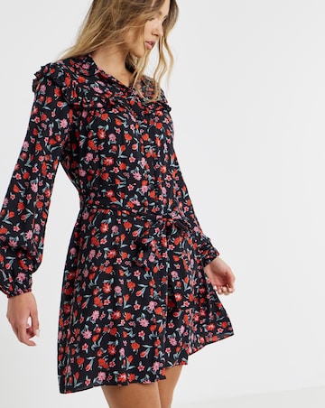 Simply Be Floral Print Frill Detail Shirt Dress