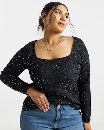 Simply Be Black Hot Fix Square Neck Top