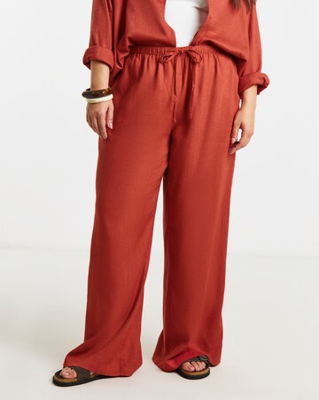 Rust Tie Waist Linen Wide Leg Trousers