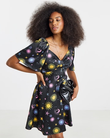 Twisted Wunder Cordella Star & Moon Print Woven Satin Mini Dress