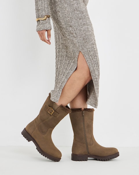 Maryse Faux Fur Trim Flat Calf Boots - Extra Wide Fit (EEE)