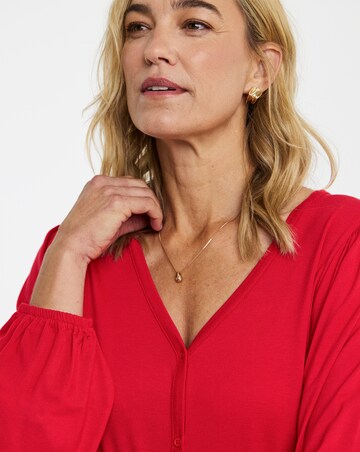 Red Button Front Long Sleeve Top