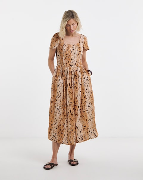 Linen Square Neck Tea Dress