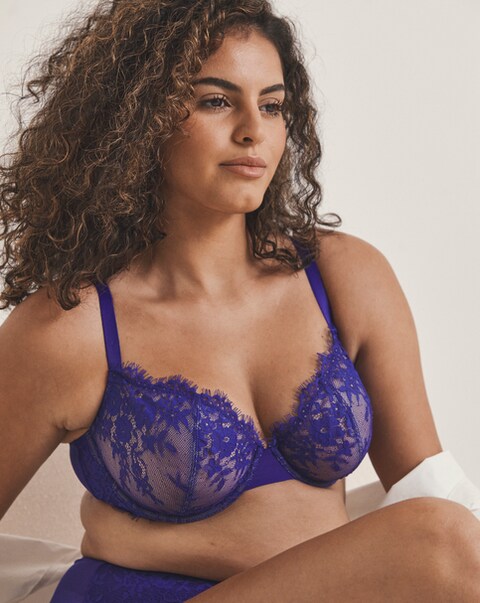 Pretty Secrets Lace Full Cup Non Padded Wired Bra Blue