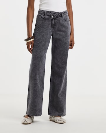 Washed Grey Crossover Straight Leg Jeans