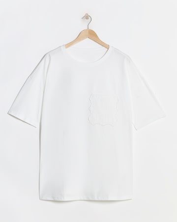 Simply Be White Broderie Pocket T-Shirt