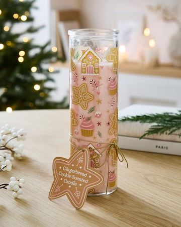 Sugarplum Bakery Print Gingerbread Cookie Glass Tube Candle