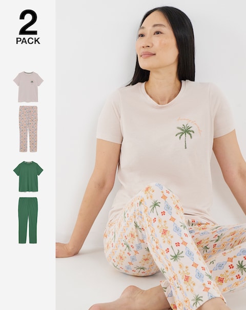 JD Williams (2 Pack) Value Pyjama Sets Palm Print