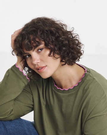 Simply Be Khaki And Pink Long Sleeve Scallop Edge T-Shirt