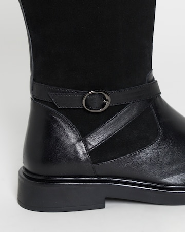 Chyna Leather Suede Mix Knee High Riding Boots - Wide Fit (E) & Curvy Calf