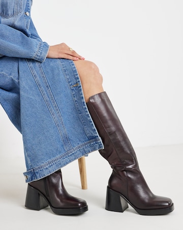 Jodi Leather Platform Knee High Boots - Wide Fit (E) & Curvy Calf